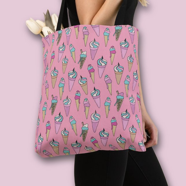 Rosa Eiscreme-Kronmuster (Ice Cream pattern all over print tote bag)