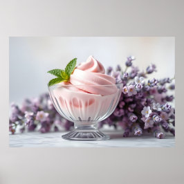 Rosa Eiscreme mit Lilac-Blume und grüner Minze Poster