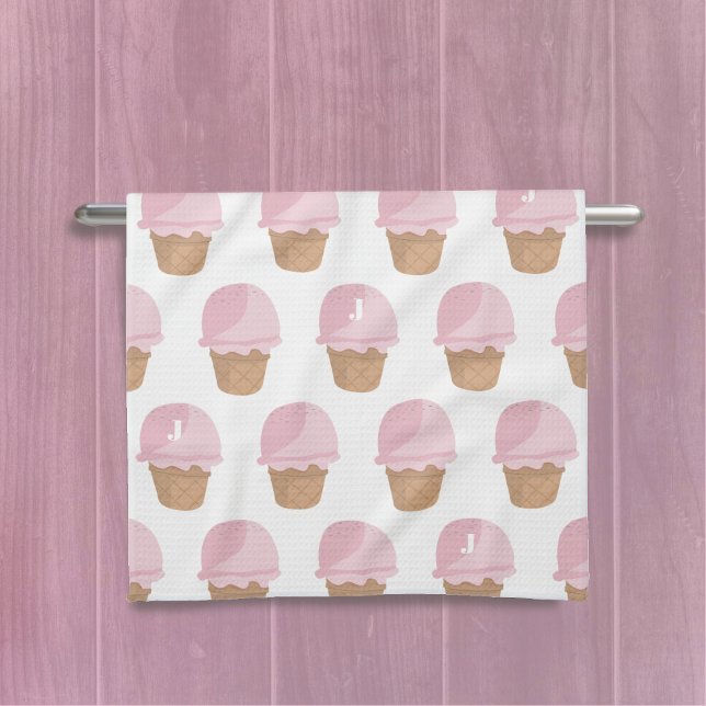 Rosa Eiscreme Muster Mit Monogramm Küchentücher (Sweet ice cream pattern kitchen towel with space for your initial)