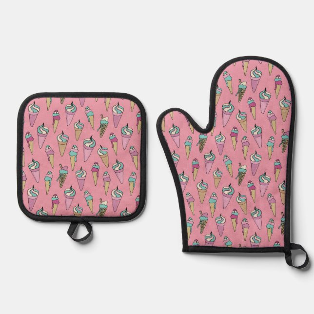 Rosa Eiscreme Ofenhandschuh & Topflappen-Set (Vorderseite)