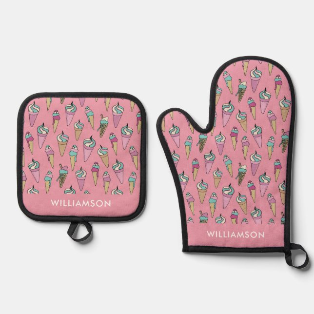 Rosa Eiscreme Ofenhandschuh & Topflappen-Set (Vorderseite)