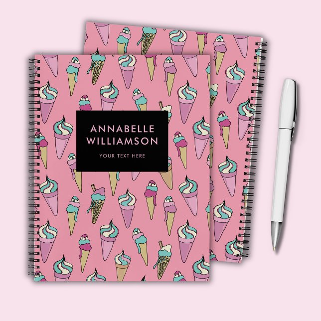 Rosa Eiscreme Personalisiert Notizbuch (Cute girly pink ice cream personalized spiral notebook)