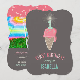 Rosa Eiscreme Sparkler Girl 1. Geburtstag Party Einladung