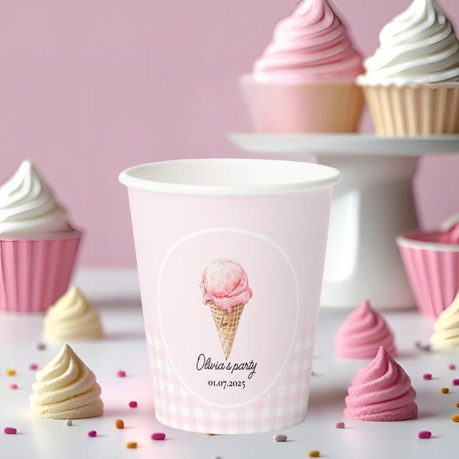Rosa Eiscreme-Tüten-Geburtstagsfeier Pappbecher (Von Creator hochgeladen)