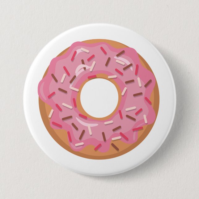 Rosa eiskalte Donut mit Sprinklen Button (Vorderseite)