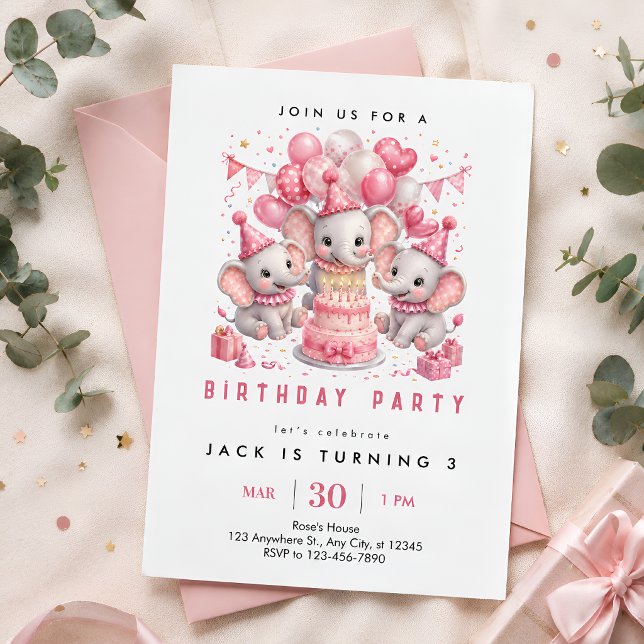 Rosa Elefant 3. Geburtstag Einladung (Von Creator hochgeladen)