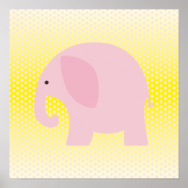 Rosa Elefant auf Gelb Poster (Vorne)