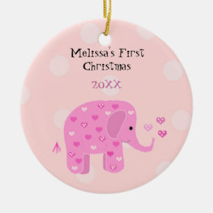 Rosa Elefant Baby Erstes Weihnachten Keramikornament