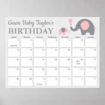 Rosa Elefant Baby Geburtstags Vorhersage Kalender