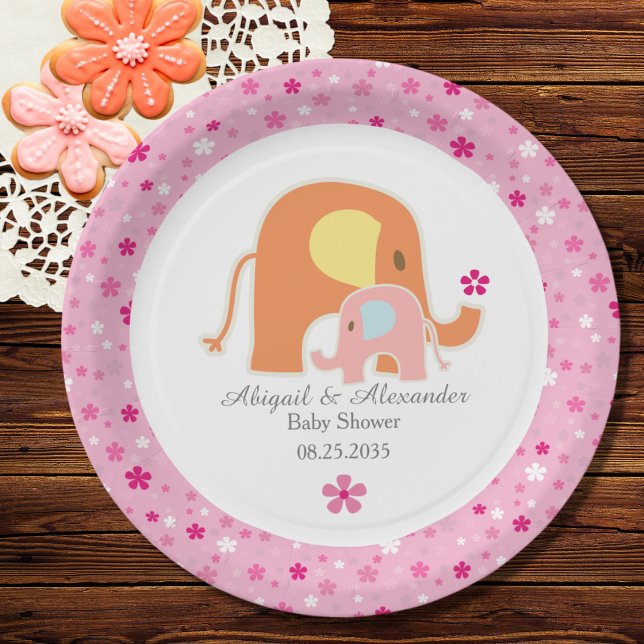 Rosa Elefant Baby Shower Papier Teller (Von Creator hochgeladen)