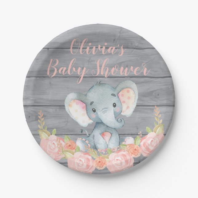 Rosa Elefant-Babyparty-Pappteller Pappteller (Vorderseite)