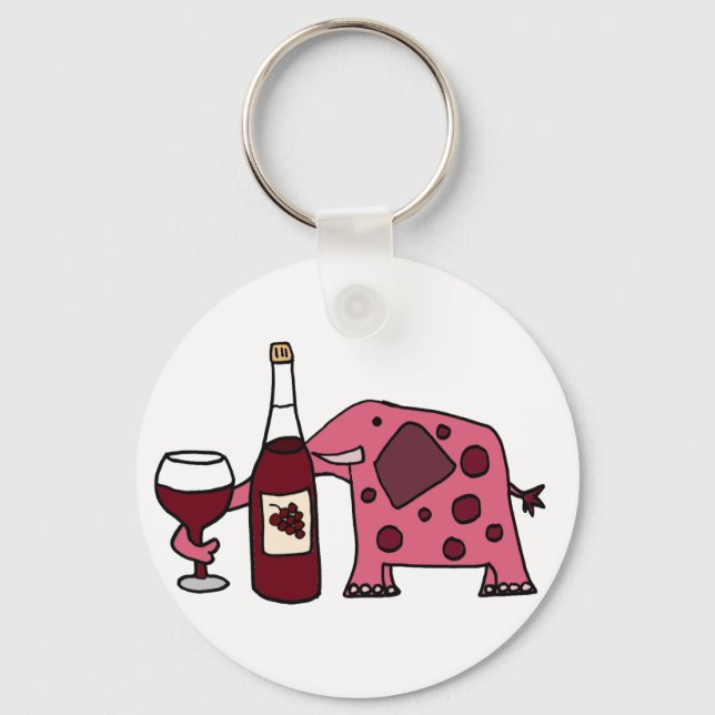 Rosa Elefant Drink Wein Schlüsselanhänger (Vorderseite)