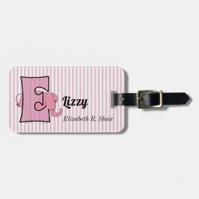 Rosa Elefant für Mädchen Buchstabe E Gepäckanhänger (Vorderseite horizontal)