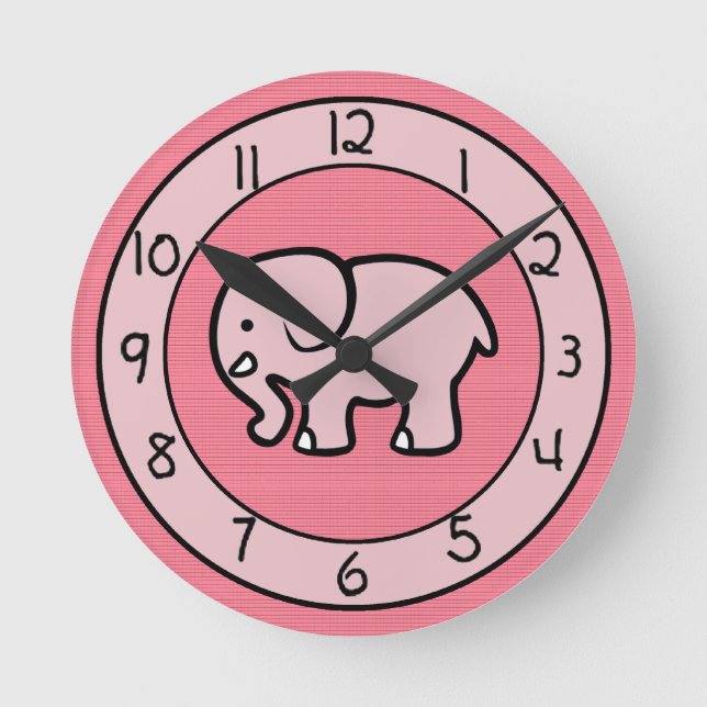 Rosa Elefant für Mädchen Schlafzimmer Runde Wanduhr (Vorderseite)