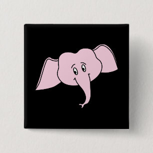 Rosa Elefant-Gesicht. Cartoon Button