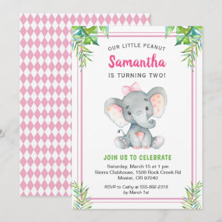 Rosa Elefant Girl Birthday Little Peanut Party Einladung