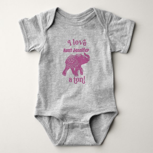 Rosa Elefant I Liebe Name a Ton Personalisiert Baby Strampler (Vorderseite)