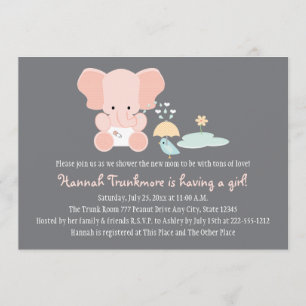 Rosa Elefant Little Bird Baby Dusche Einladung