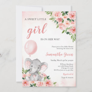 Rosa Elefant Mädchen Baby Shower Einladung
