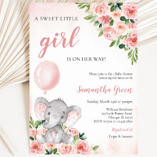 Rosa Elefant Mädchen Baby Shower Einladung