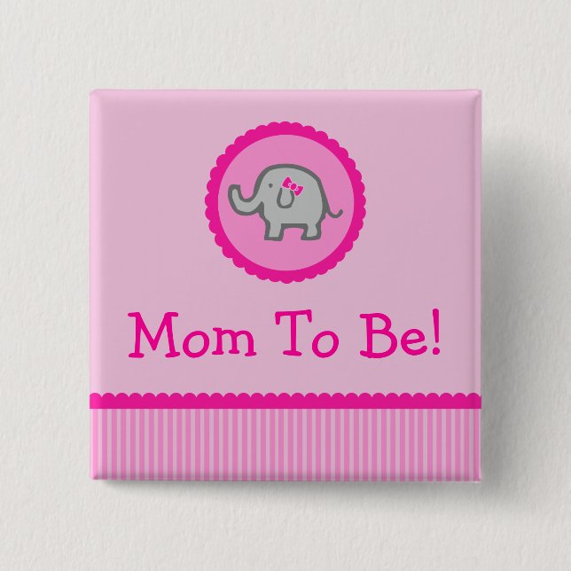 Rosa Elefant "Mama, zum Baby-Duschen-Knopf zu Button (Vorderseite)