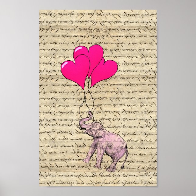 Rosa Elefant mit Ballons Poster (Vorne)