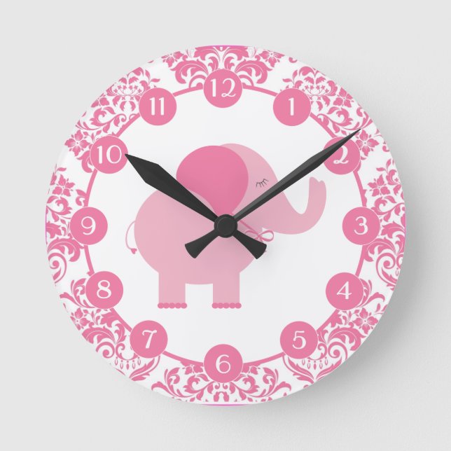 Rosa Elefant Runde Wanduhr (Vorderseite)