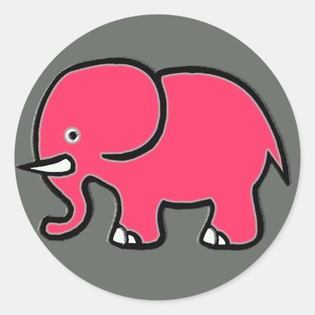rosa Elefant Runder Aufkleber (Vorderseite)