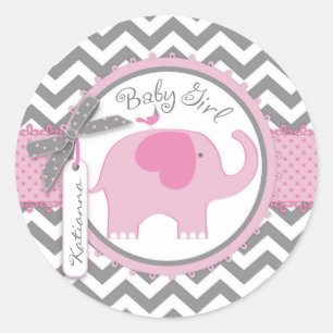 Rosa Elefant und Zickzack Druck-Baby-Dusche Runder Aufkleber