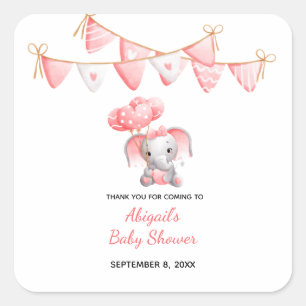 Rosa Elefanten-Balloons Baby Shower Quadratischer Aufkleber