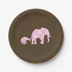 Rosa Elefanten Braune Trendige Moderne Babyparty Pappteller