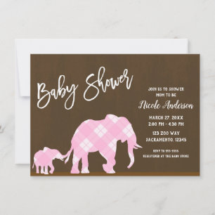 Rosa Elefanten Braune Trendy Moderne Babyparty Einladung