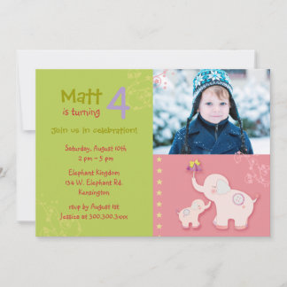 Rosa Elefanten Foto Geburtstagsparty Einladung