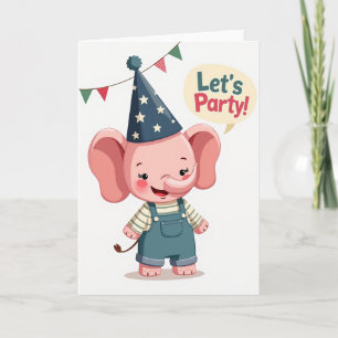 Rosa Elefanten-Partyhut-Grußkarte Karte