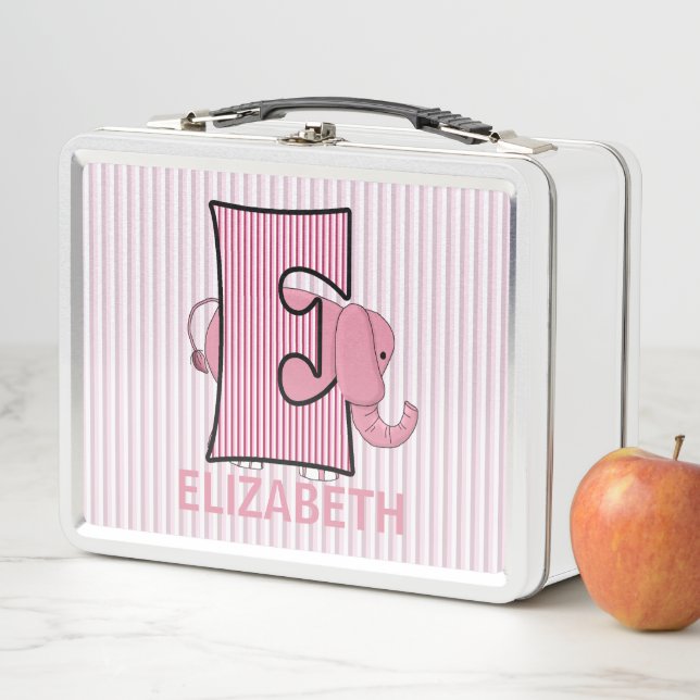 Rosa Elefantenbrief E Girls Stricktier Metall Brotdose (Beispiel)