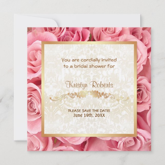 Rosa Elegance - Dusche Save The Date (Vorderseite)