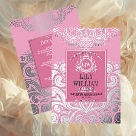 Rosa Elegant Artdeco Mongram Wedding Folieneinladung