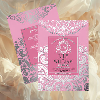 Rosa Elegant Artdeco Mongram Wedding Folieneinladung