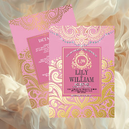 Rosa Elegant Artdeco Mongram Wedding Gold Folieneinladung