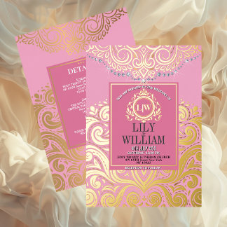 Rosa Elegant Artdeco Mongram Wedding Gold Folieneinladung