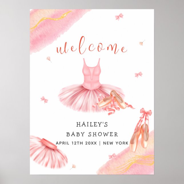 Rosa Elegant Ballerina Begrüßungsdusche Poster (Vorne)