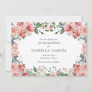 Rosa Elegant Blumenschrift Quinceañera Save The Date
