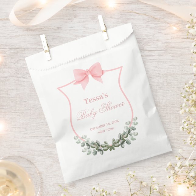 Rosa Elegant Bow Eucalyptus Wappen Babydusche Geschenktütchen (Ausgeschnitten)