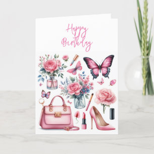 Rosa Elegant Chic Mädchenhaft Frauen Schönheit Dankeskarte