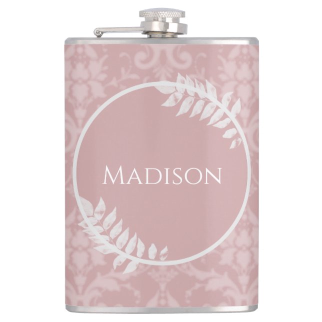 Rosa Elegant Damask Flask Flachmann (Vorderseite)