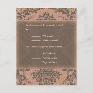 Rosa Elegant Damask Hochzeit UAWG RSVP Karte