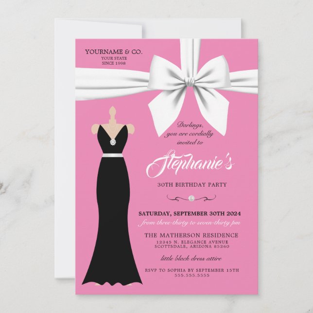 Rosa Elegant Fashion Tiffany Geburtstagseinladung Einladung (Vorderseite)