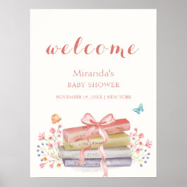 Rosa Elegant Floral Bow Book Baby Dusche Willkomme Poster