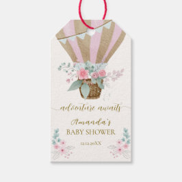 Rosa Elegant Floral Hot Air Ballon Babydusche Geschenkanhänger