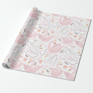 Rosa Elegant Floral Swan Geschenkpapier